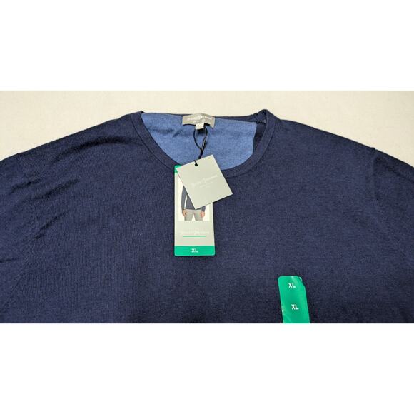 Hickey Freeman Mens Sz XL Pullover Blue Cotton Cashmere Crew Neck Sweater Preppy - Picture 3 of 6